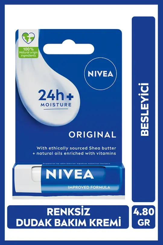Nivea Original Care Renksiz Dudak Bakım Kremi 4.8gr 24 Saat Nemlendirici Besleyici Shea Yağı