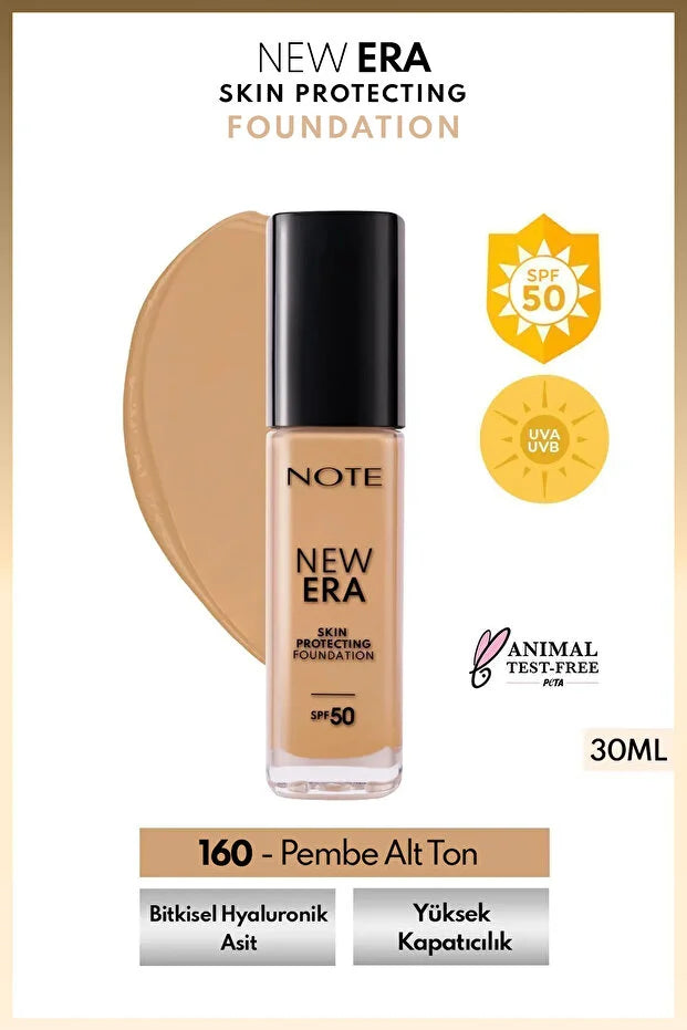 Note Cosmetics New Era Skin Protecting Spf 50 Nemlendirici Etkili Hyaluronik Asitli Fondöten - 160 Warm Almond