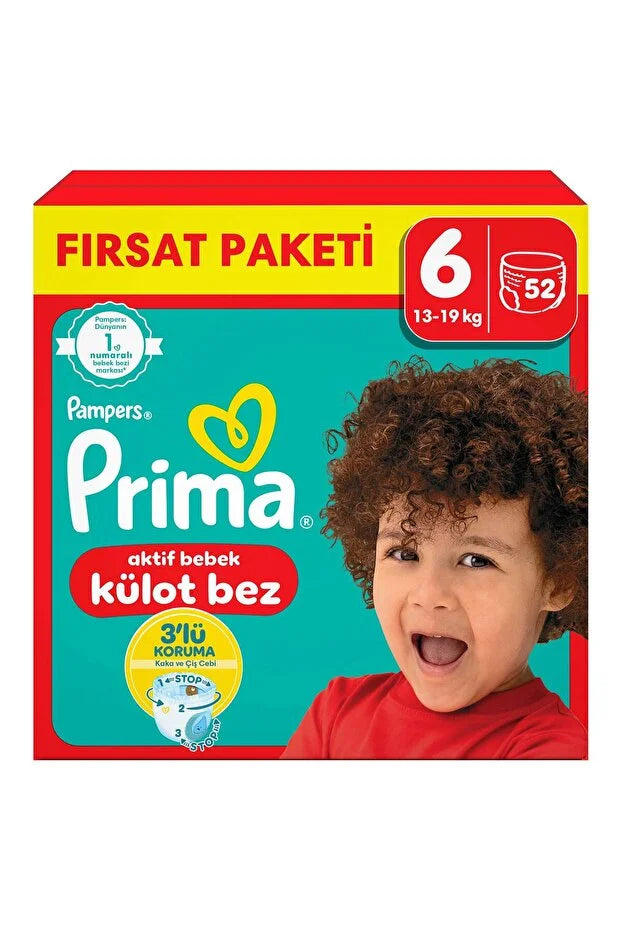Prima Aktif Külot Bebek Bezi 6 Numara 52 Adet Fırsat Paketi