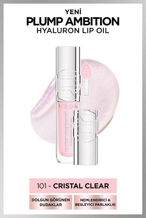 Loreal Paris Plump Ambition Hyaluron Lip Oil Besleyici ve Nemlendirici Dudak Parlatıcısı - 101 Cristal Clear